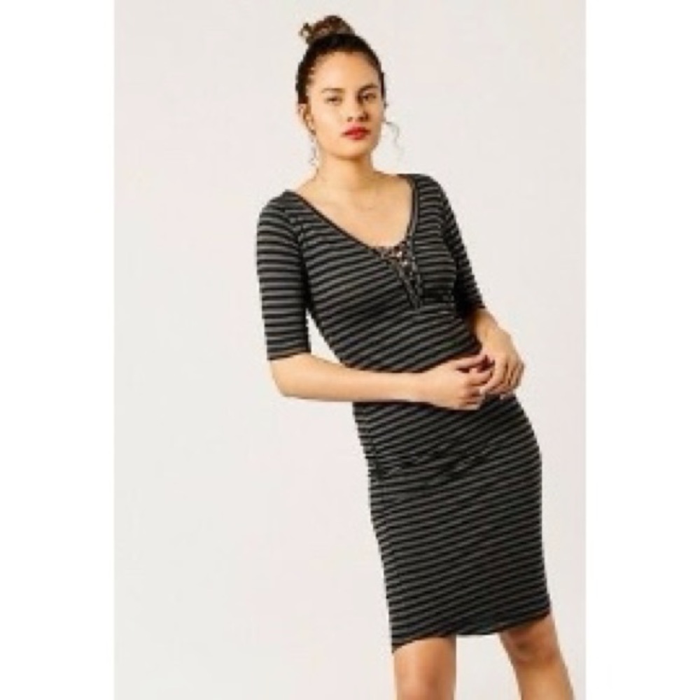 Monrow Jersey Striped Lace Up Dress